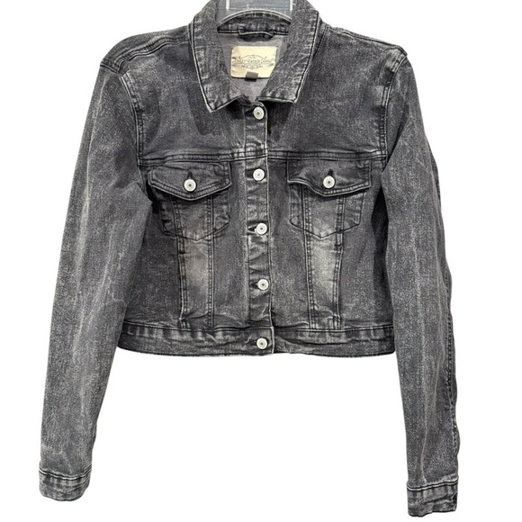 Ashley Vintage Charm Women Cropped Jean Jacket Acid Wash Denim Black Size Large - Picture 1 of 10
